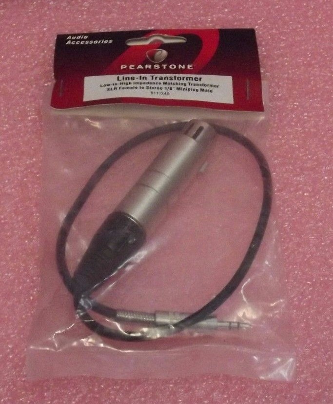 NEW Pearstone Line-In Transformer LtoH Impedance XLR F to Stereo 1/8" Miniplug M