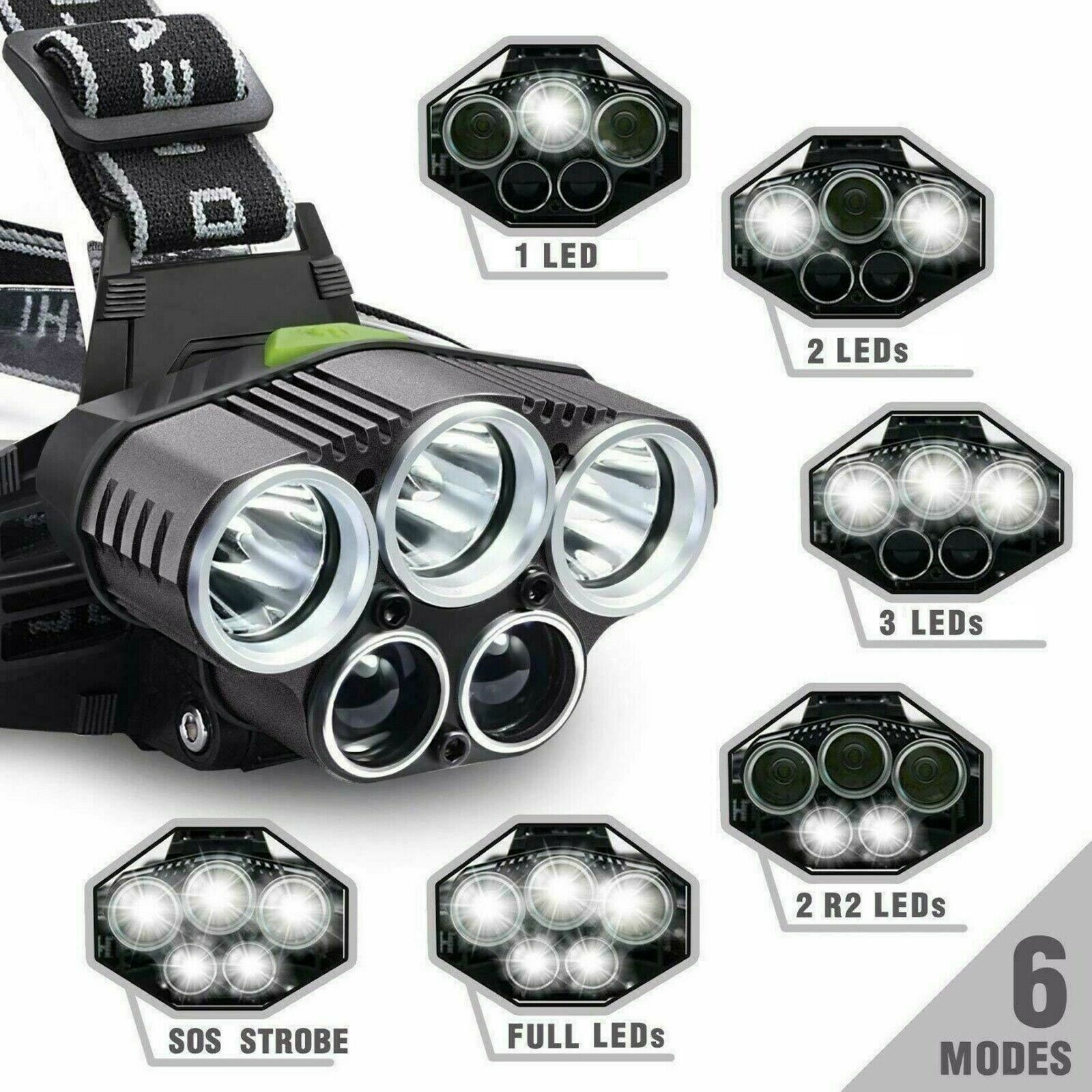 Super Bright 5 LED Zoom Headlamp USB Rechargeable Headlight Head Torch Headlight