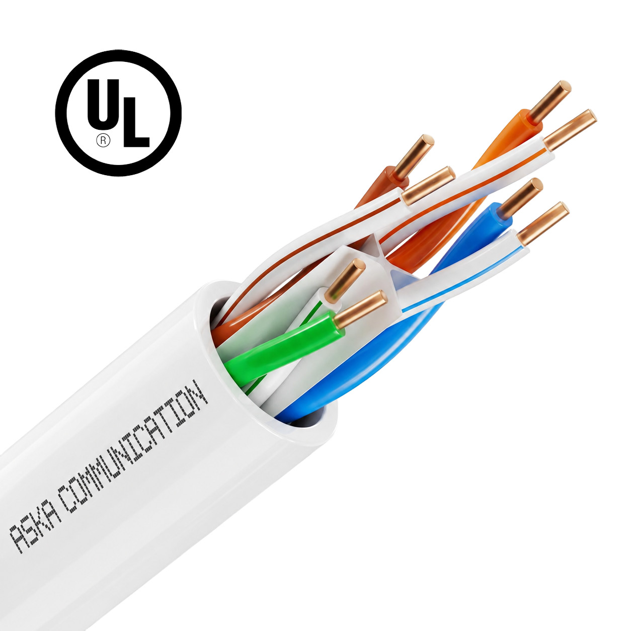 Cat6A UTP Ethernet LAN Cable 1000ft 23AWG, Bare Copper, UL Certified, White