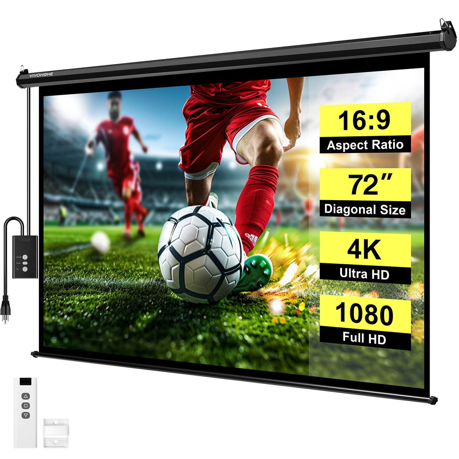 72" Motorized Projector Screen Electric 4K HD Movie Projection Screen w/ Remote