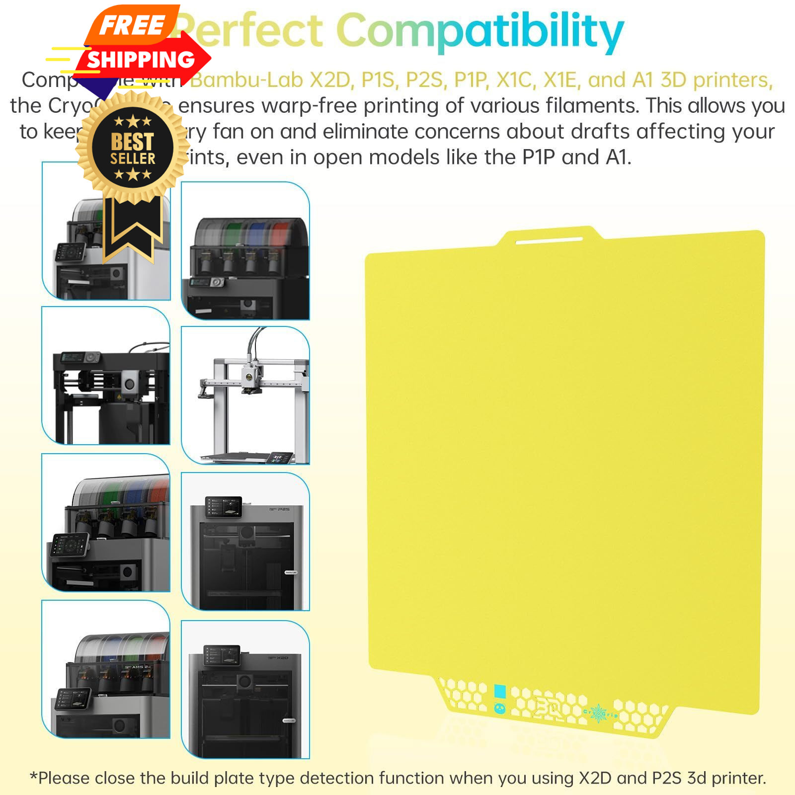 BIQU CryoGrip Pro Glacier Build Plate for Bambu-Lab 257*257MM, Glacier-Yellow