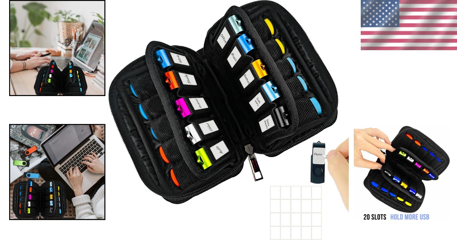 Chic Neoprene Flash Drive Case with 20 Slots for Efficient Organization