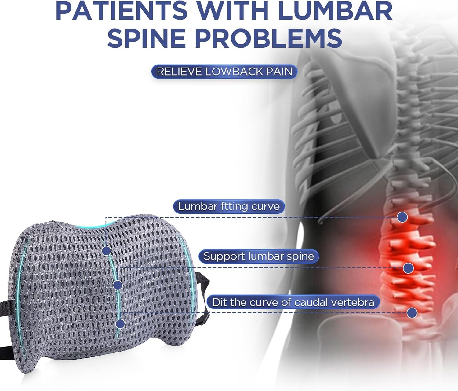 Lumbar Support Pillow for Office Chair, Car Lower Back Black