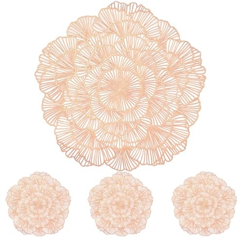 Round Placemats Set of 4 Flower Tablemats Vinyl Metallic Place 4PCS Rose Gold