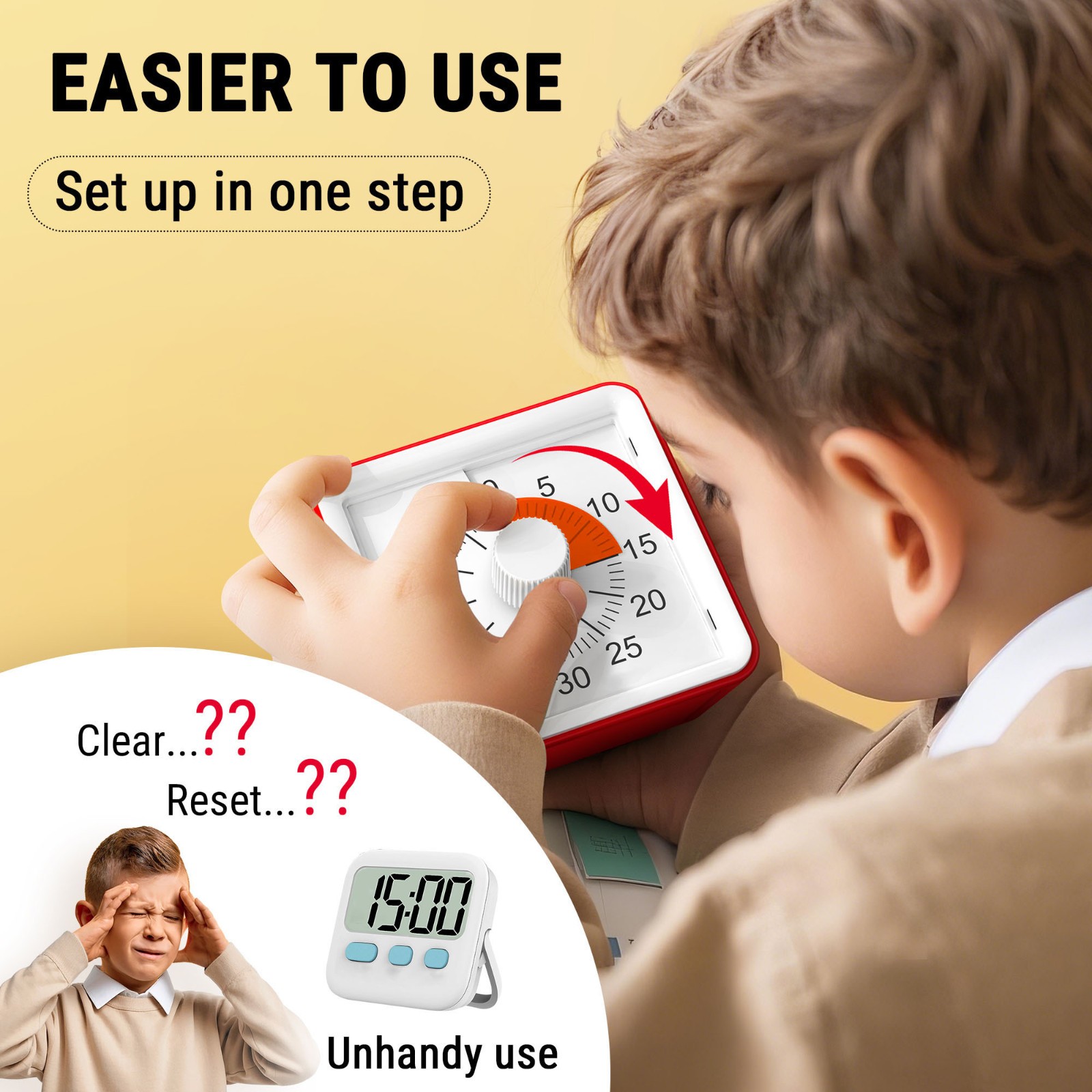 ThermoPro TM021 Visual Timer for Kids 60-Minute Countdown Kitchen Timer Silent