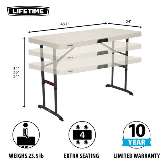 Lifetime 4 Foot Commercial Folding Table Almond