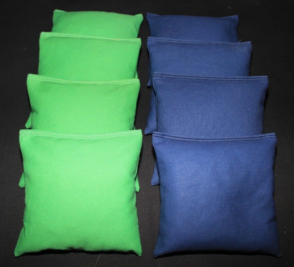 ALL WEATHER CORNHOLE BEAN BAGS Lime & Royal Blue Resin Filled WATERPROOF
