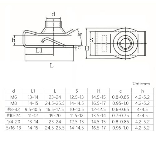 M8 Regular Extruded U-Nut, U-Style Clip-On Nuts, Stainless Steel M8, Silver