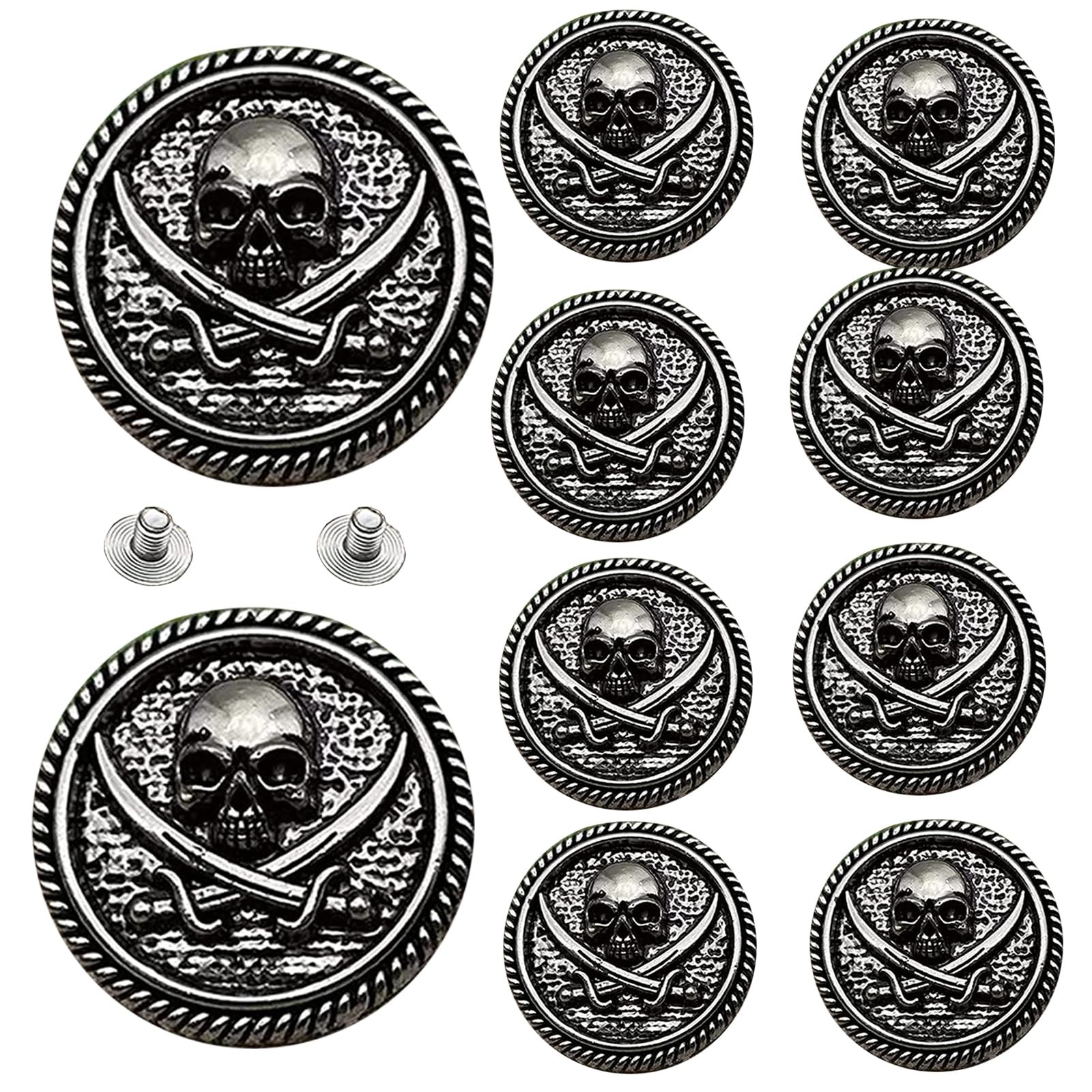 6Pcs 30Mm (1.18Inch) Screw Back Buttons for Leather Skull Coin Buttons Leather C