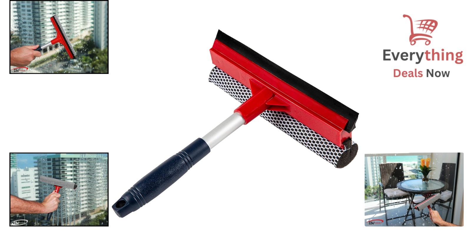 2-in-1 Window Squeegee & Sponge Cleaner for Car Windshield, Shower Door & Home