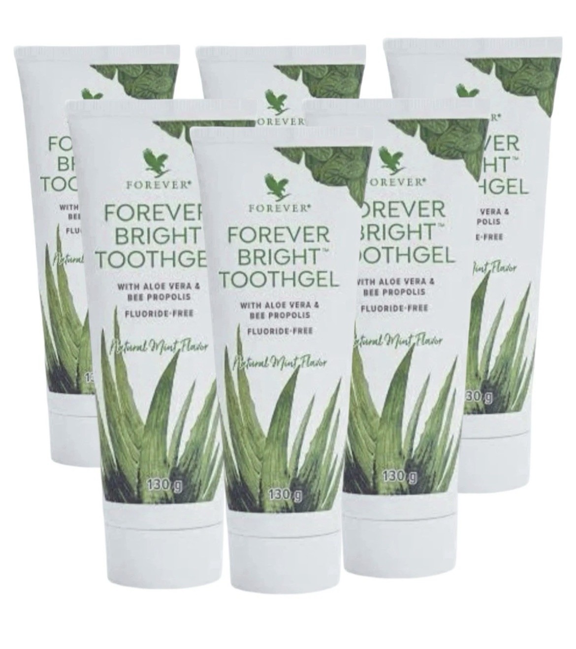 Forever Bright Toothgel fluoride free with aloe vera, mint flavor, 6 packs