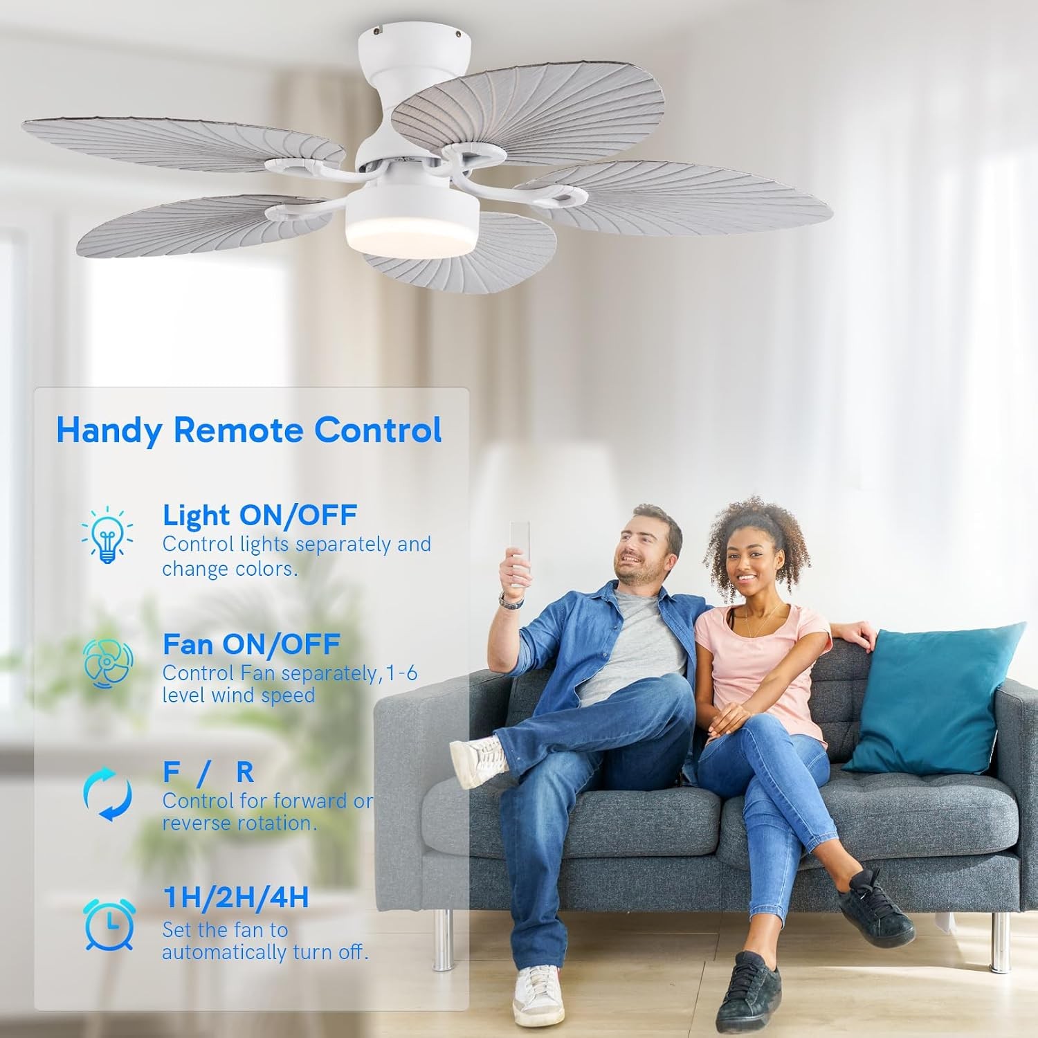 Palm Leaf Ceiling Fan 52" – Outdoor Tropical with Light