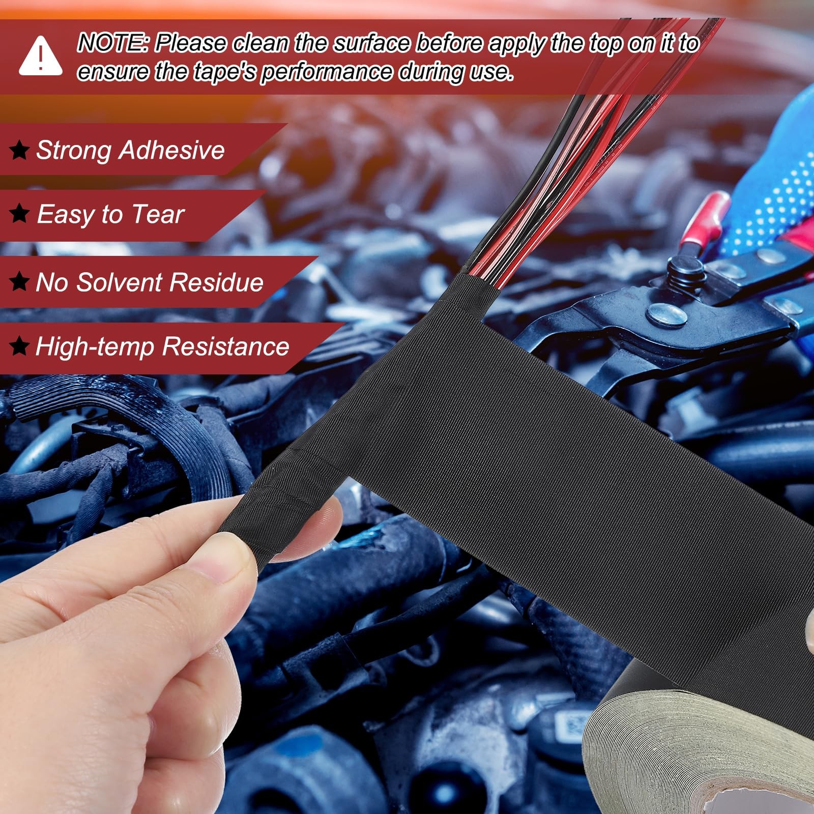Acetate Cloth Electrical Tape 98 Feet x 0.5 Inch, Black Insulating Fabric Adh...