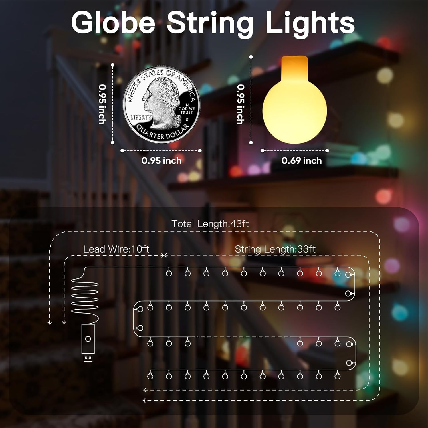 Easter Lights Plug in, 33ft 100 Led USB Pastel String Lights with Timer, Globe S