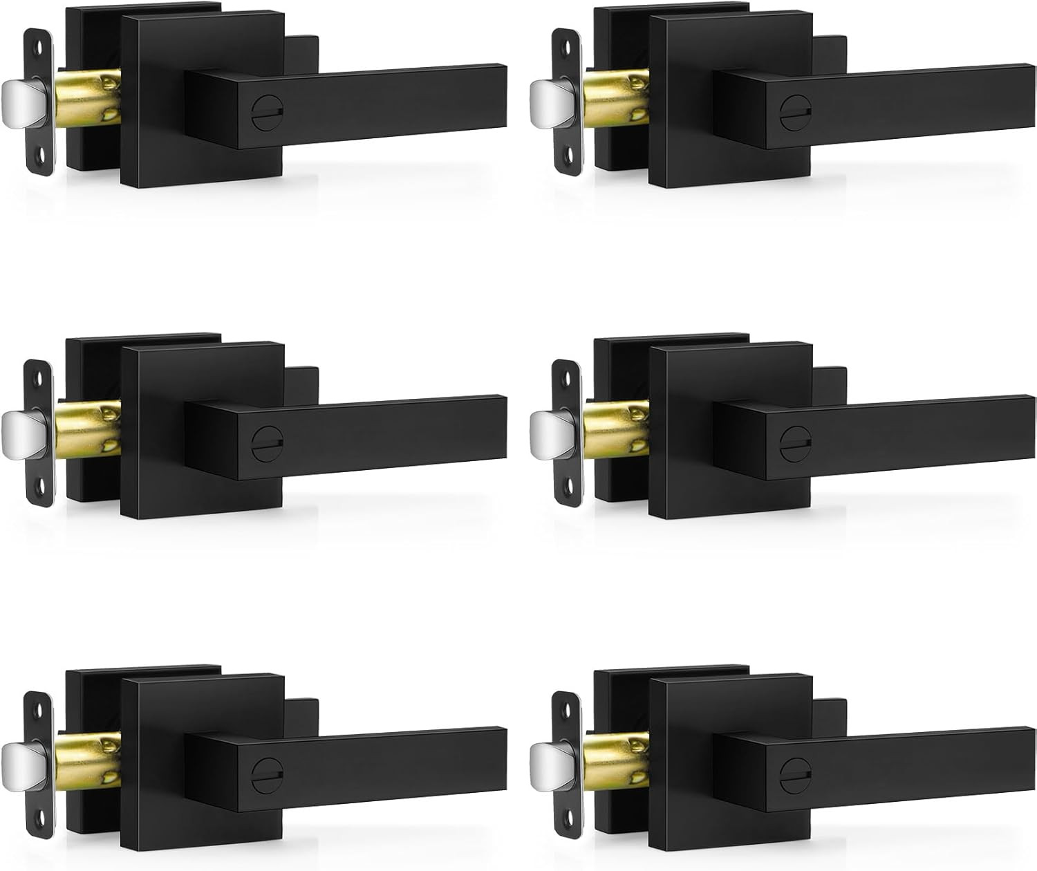 6 Pack Matte Black Door Handles Interior, Keyless Interior Door Knobs, Privacy D