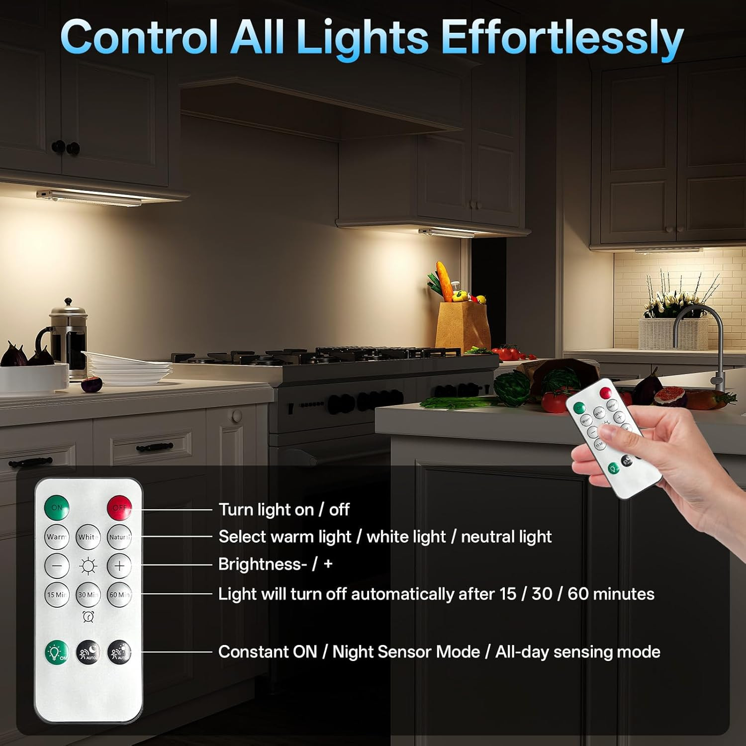 Under Cabinet Lighting with Charging Station,Motion Sensor Light Indoor with Rem