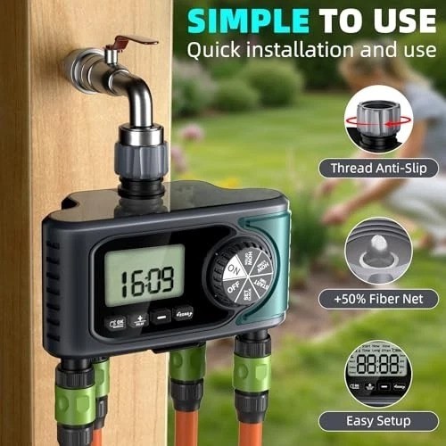 4 Zone Sprinkler Timer Outdoor Hose Faucet Programmable Water Timer Rain Delay