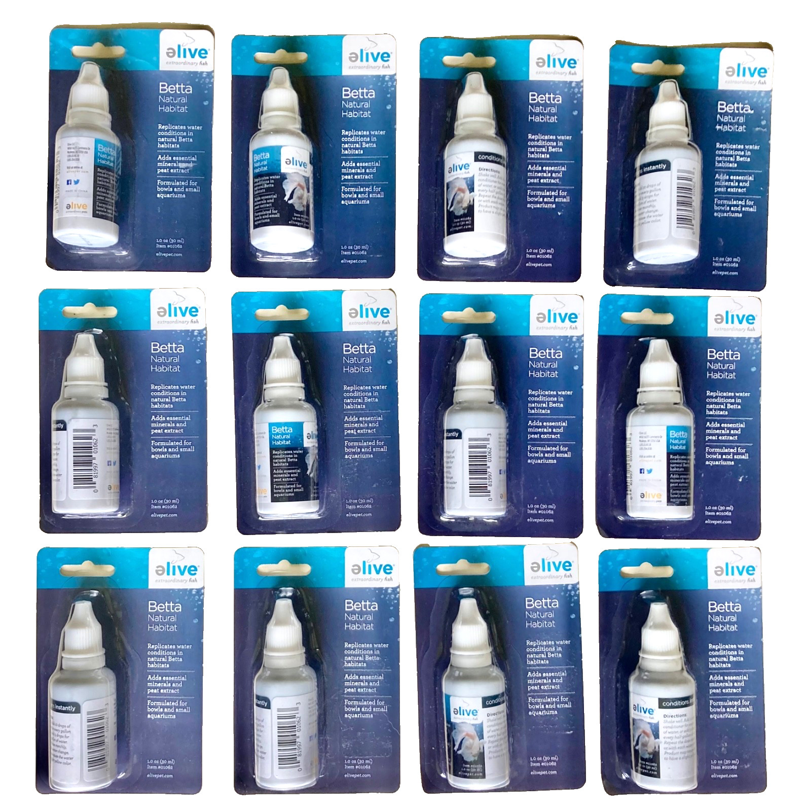 Lot Of 12 Elive Betta Natural Habitat Fish Bowl Water Additive 1 oz Bottles