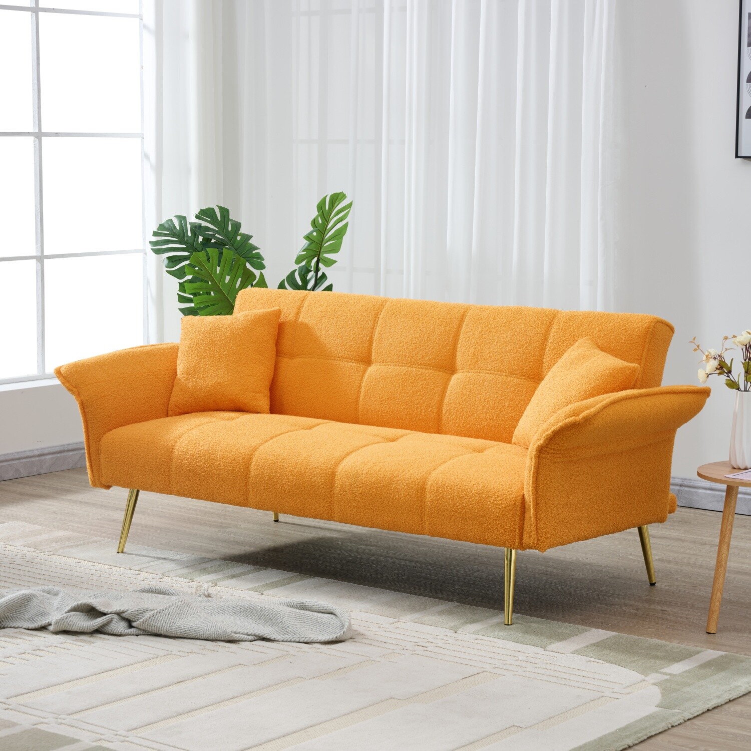 Convertible Sleeper Sofa Bed Futon Sofa Bed Folding Recliner Sofa Yellow/Orange