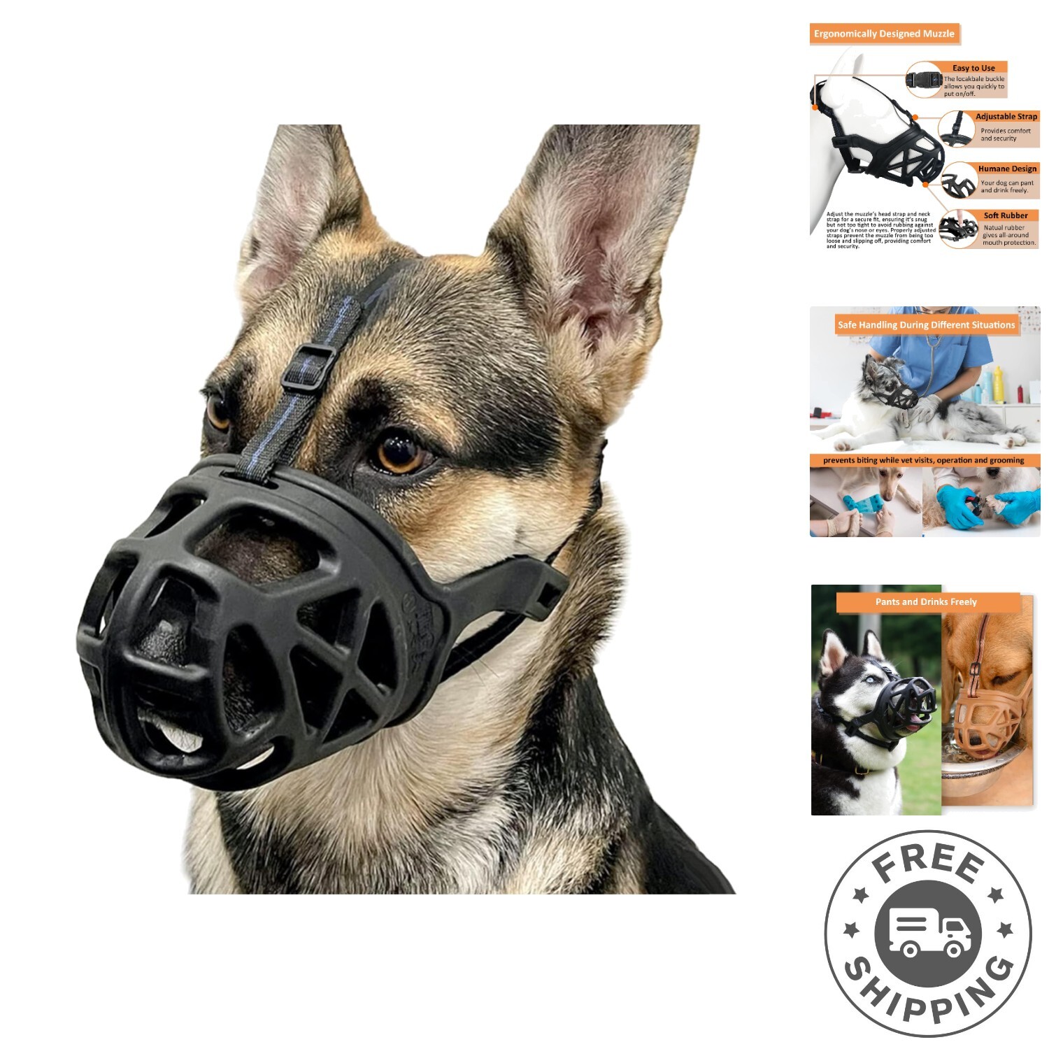 Large Basket Muzzle for Dogs - Safe, Adjustable, Ideal for Grooming & Training
