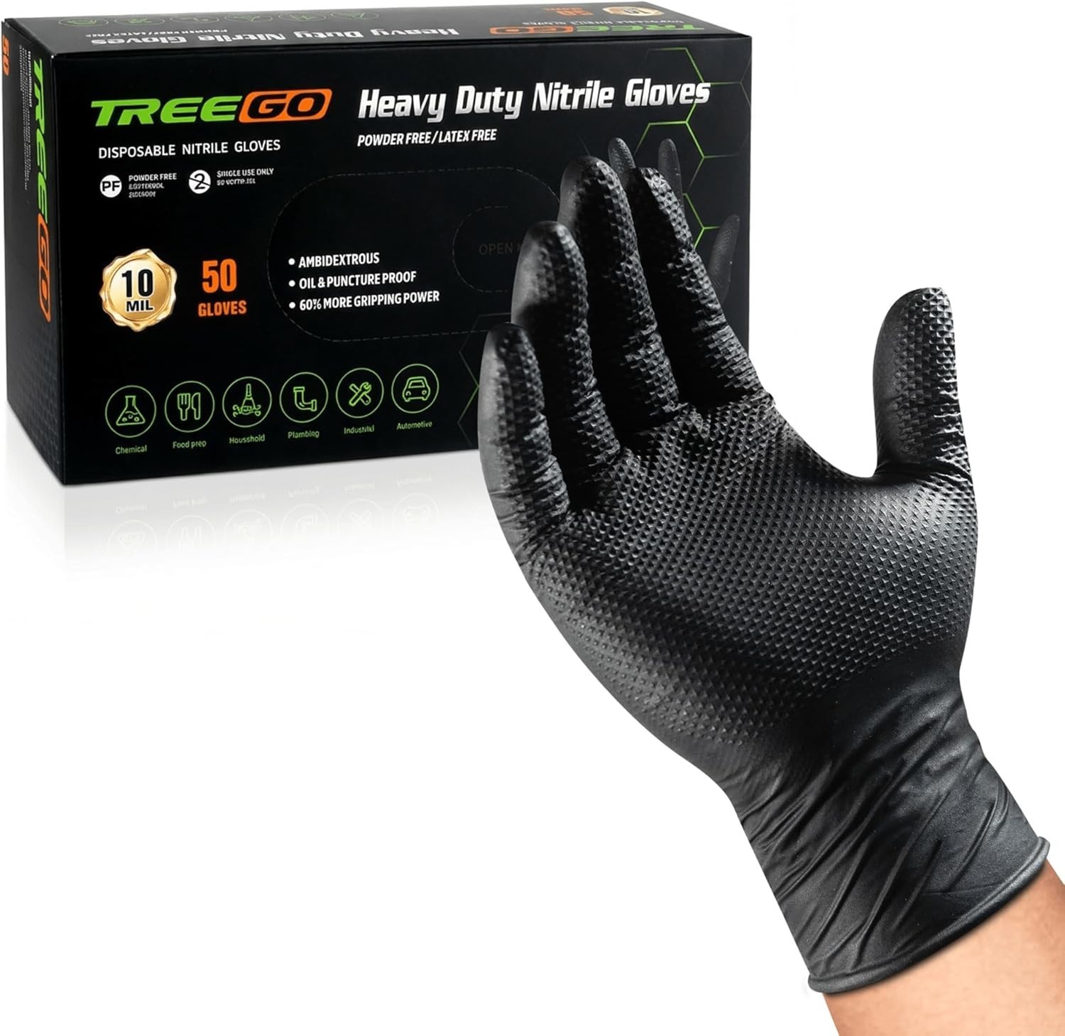 Guantes de nitrilo negros de 10 milésimas, resistentes, de grado mecánico y alim