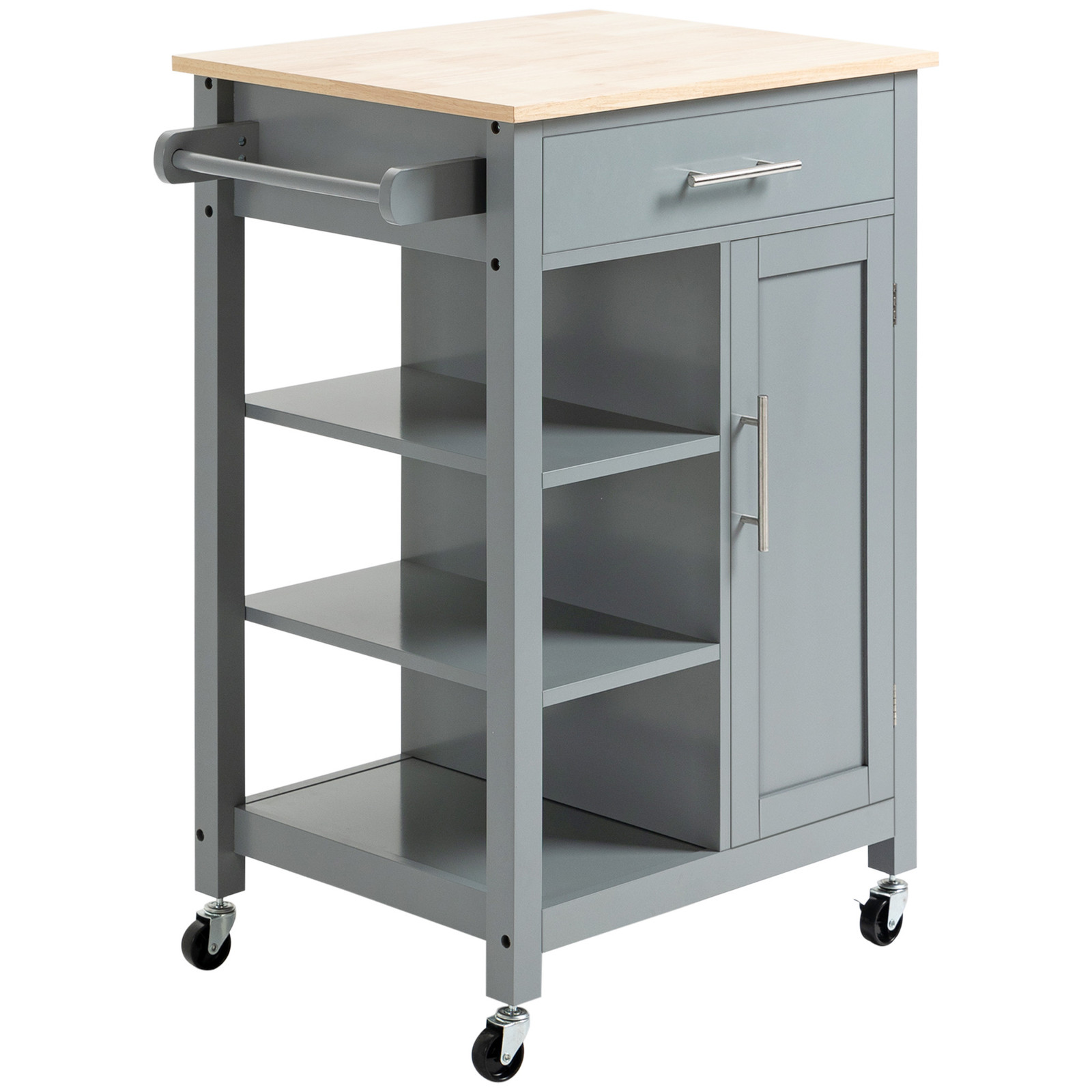 HOMCOM Kitchen Storage Island Utility Rolling Cart, Grey, Used