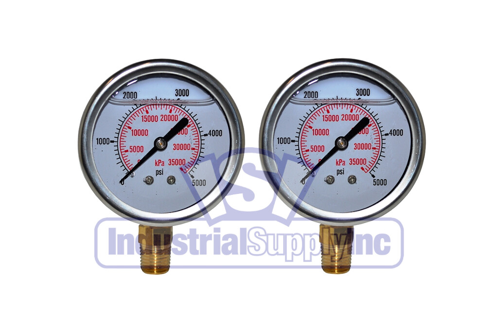 Liquid Filled Pressure Gauge | 0 to 5000 PSI | 2-½" | 1/4" NPT | Dual Scale 2PK