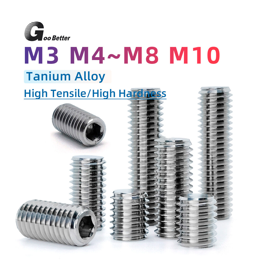 TC4 Titanium GR5 Hex Socket Set Screws Flat Point Grub Screws M3 M4 M5 M6 M8 M10