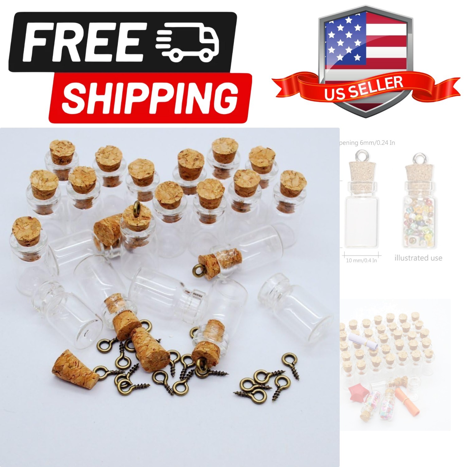 50pcs 0.5ml-extra Mini Tiny Clear Glass Jars Bottles with 50pcs Cork Stoppers...