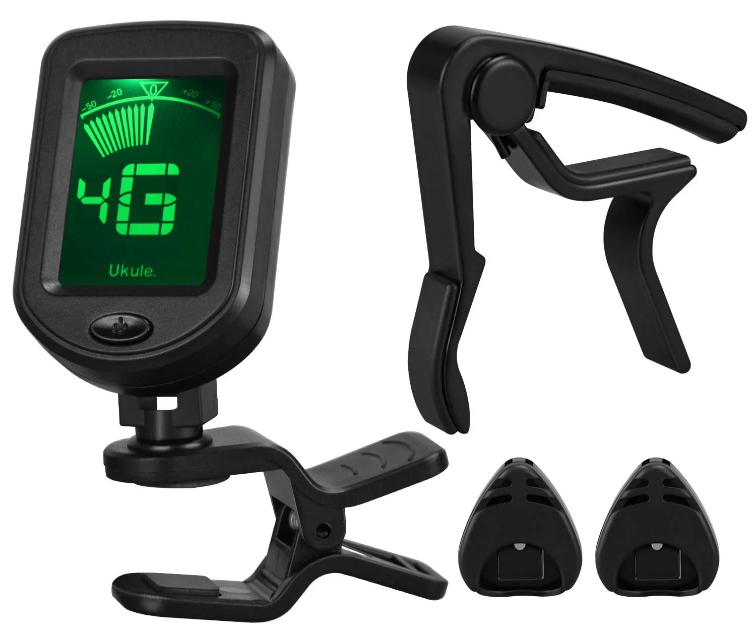 Guitar Tuner Cip On Chromatic LED & Capo & Picks Holder Kit Bass Violin Ukulele