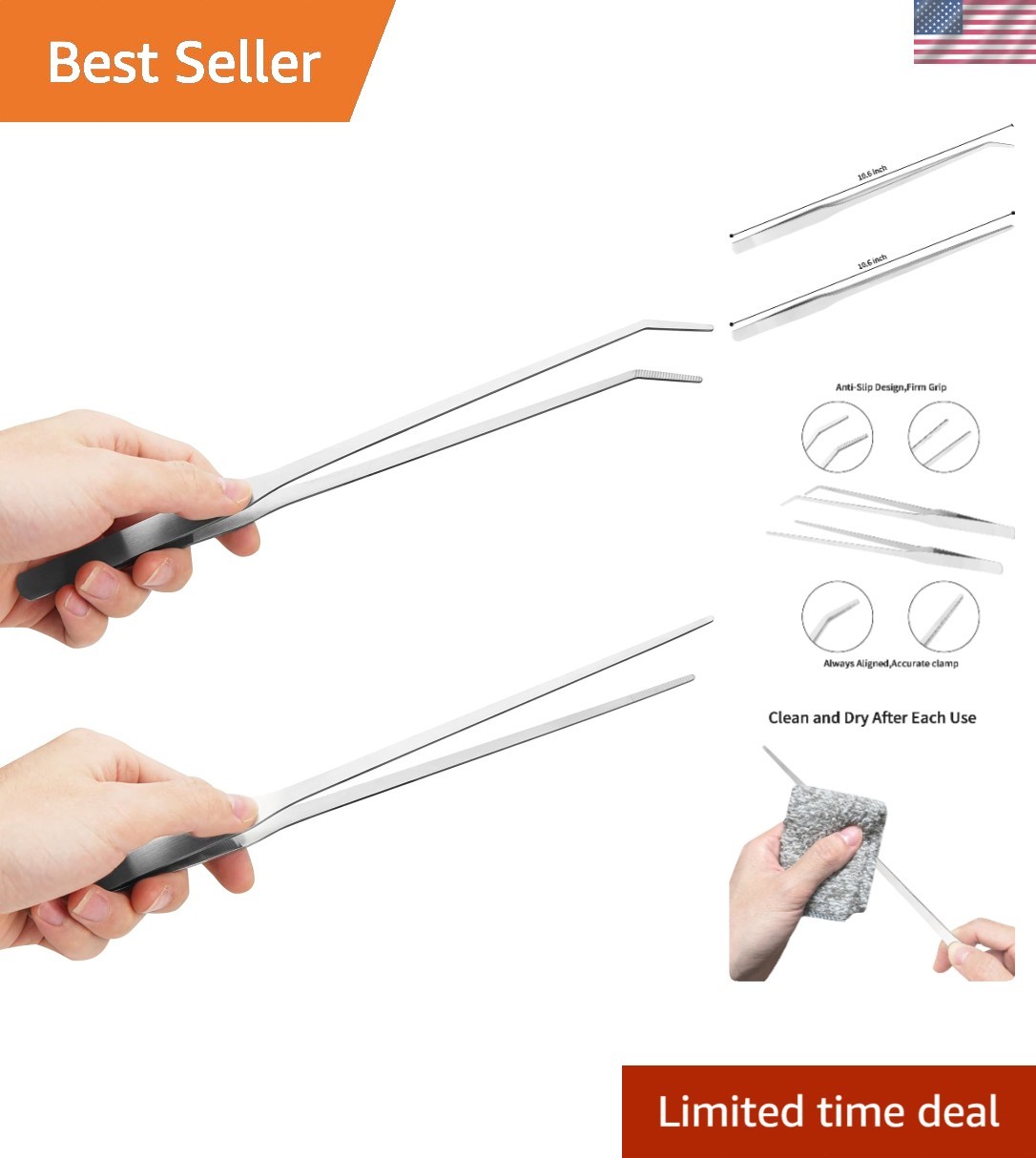 Precision Feeding Tongs Set - 10.6" Stainless Steel Aquarium Tweezers (2PCS)