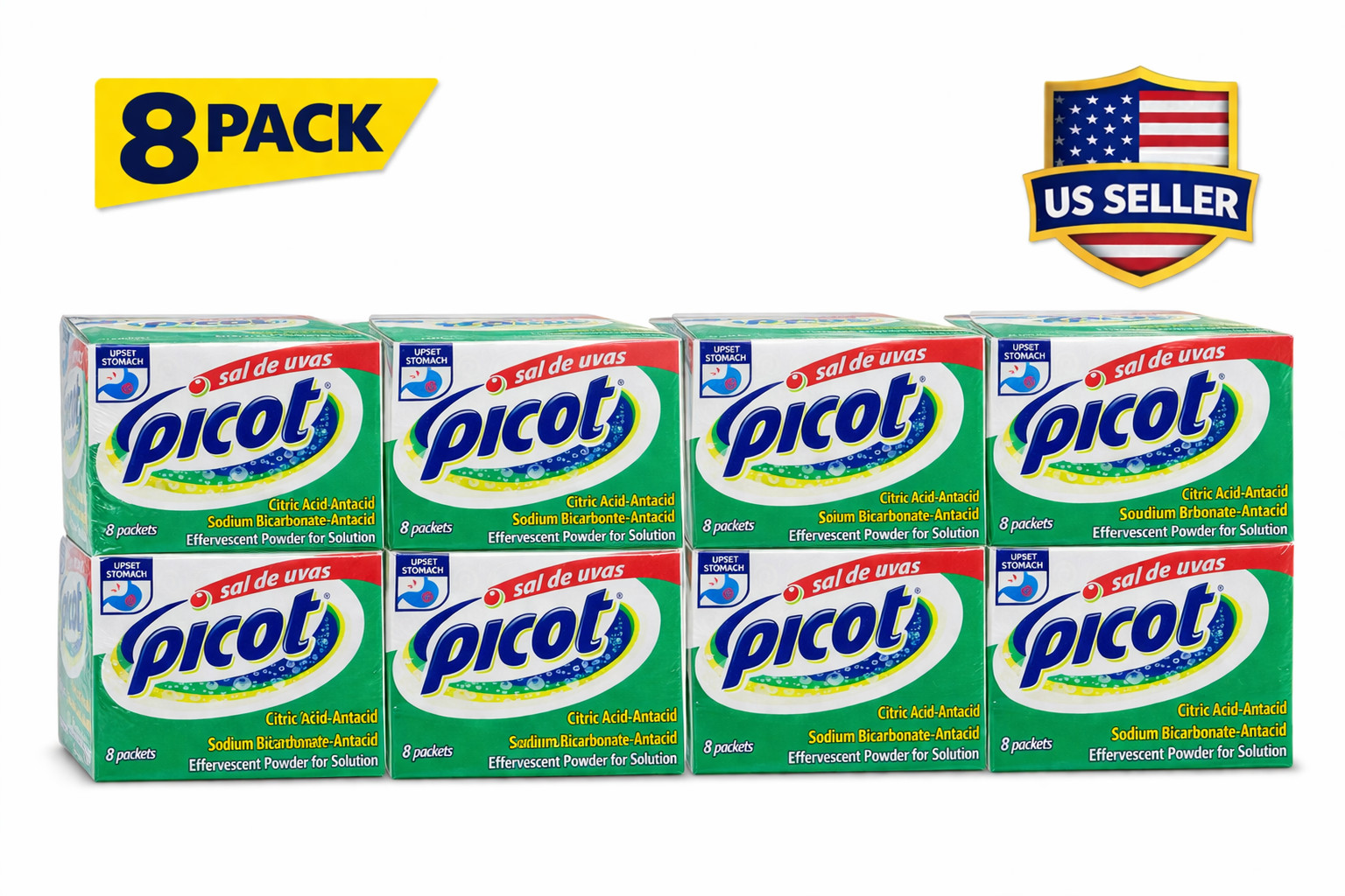 Sal De Uvas Picot, Effervescentl, Powder Solution, Antacid (8 Pack) of 8 Antacid