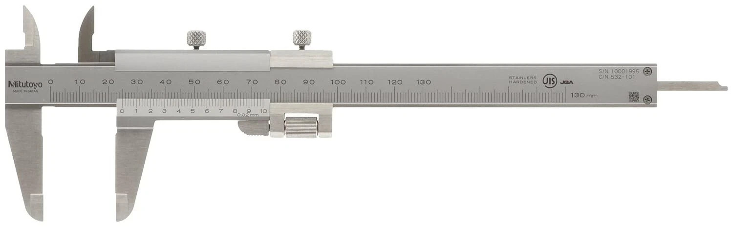 Mitutoyo 532-101 Vernier Caliper, Stainless Steel, 0-130mm Range