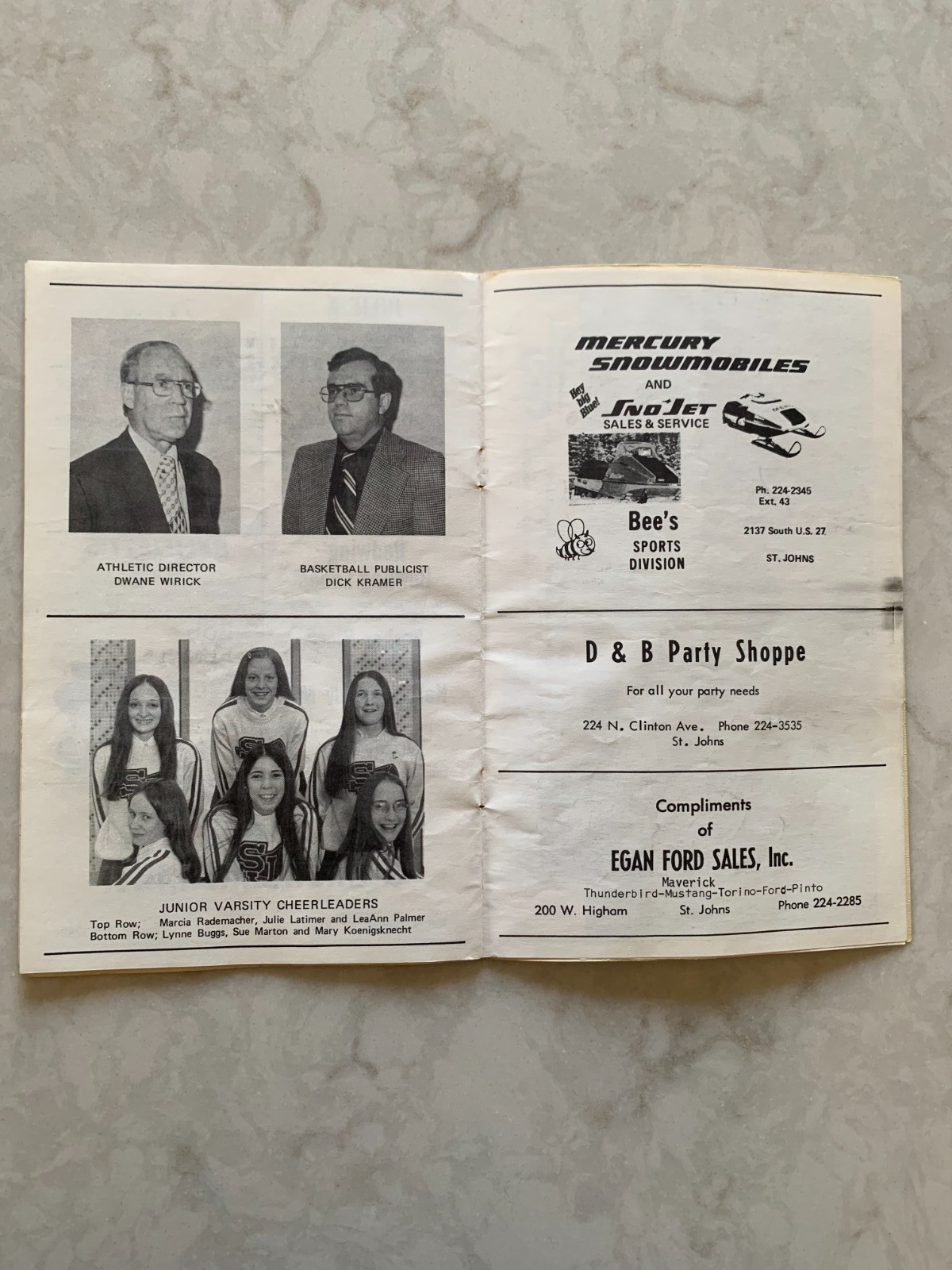 St. Johns (MI) High School, Redwing basketball game program, 1974-75 season