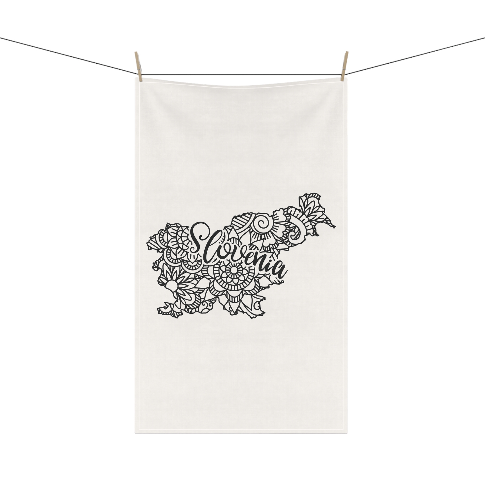 SLOVENIA Country Outline Mandala Boho Graphic, 18 x 30 Inch Kitchen Tea Towel