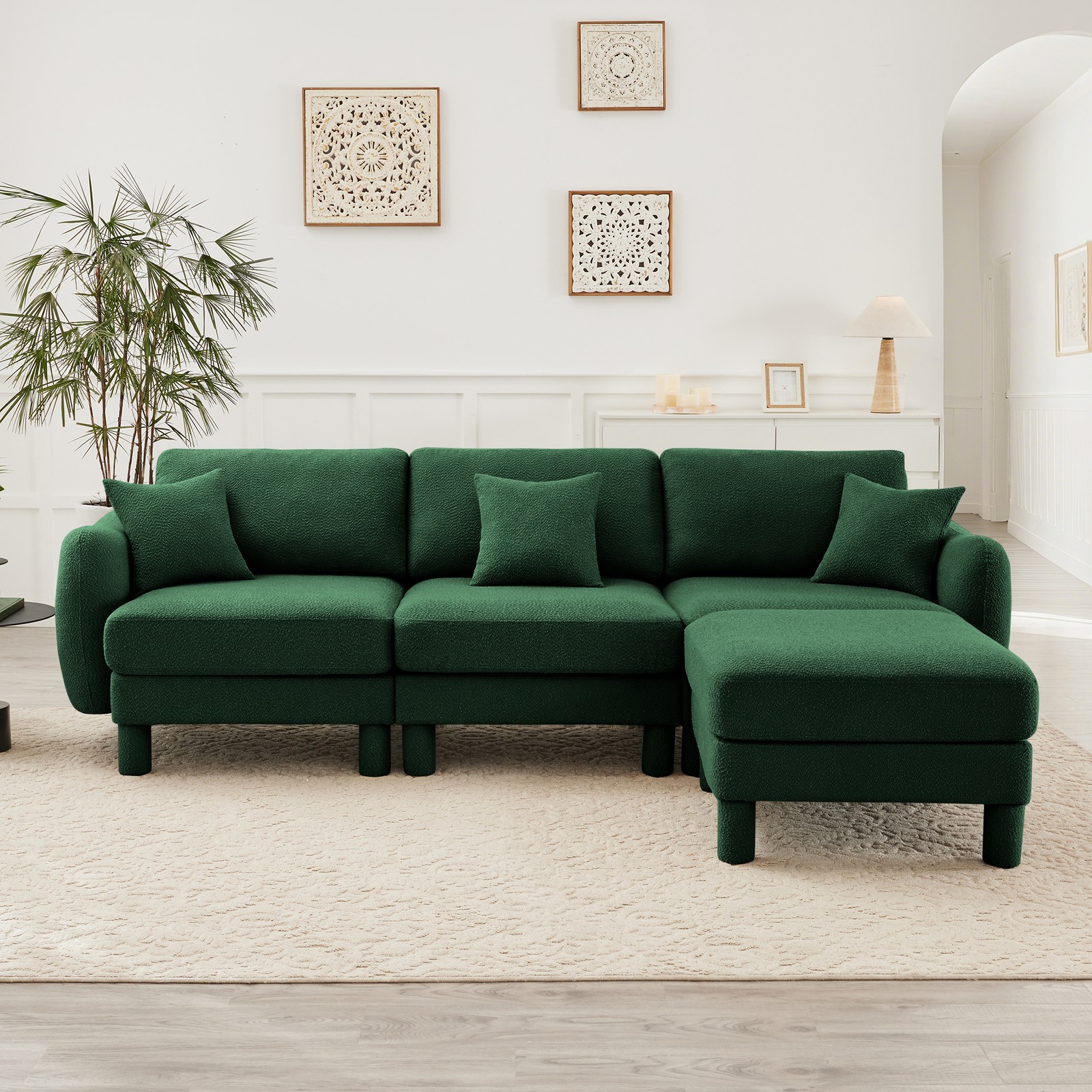 Boucle Fabric Convertible L Shape Sectional 3-seater Sofa Couch With Distinctive