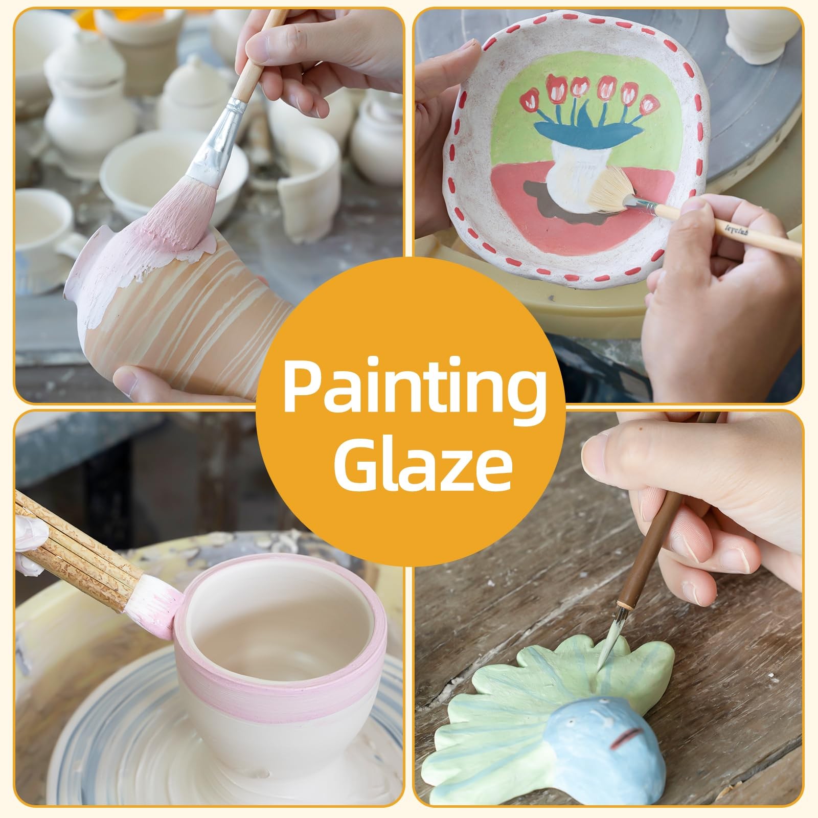 Glaze Brushes Pottery Tools,10 PCS Painting Ceramic Brush Set, Different Shap...