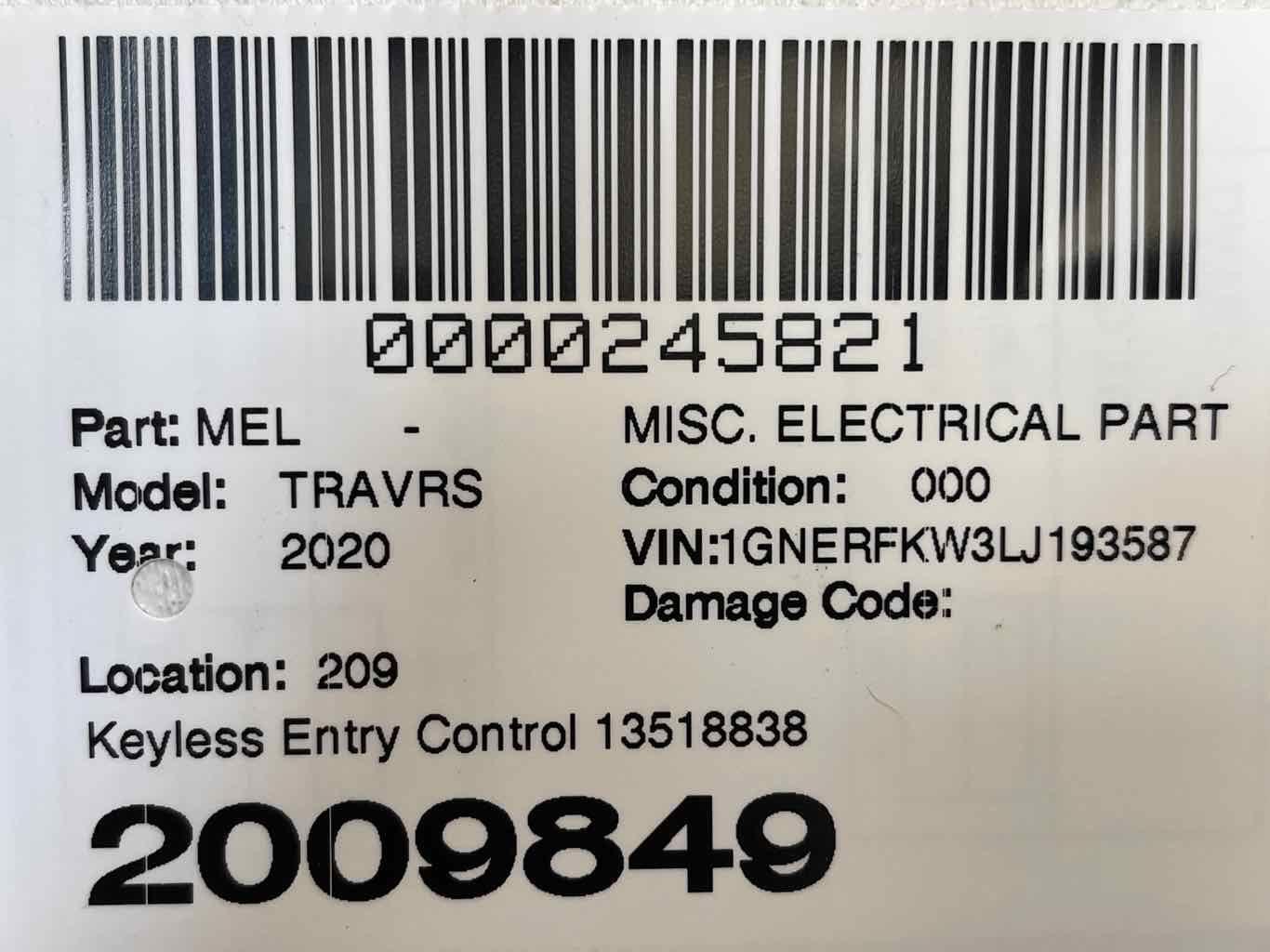 Fits 2018 - 2023 CHEVY TRAVERSE Keyless Entry Control Module 13518838