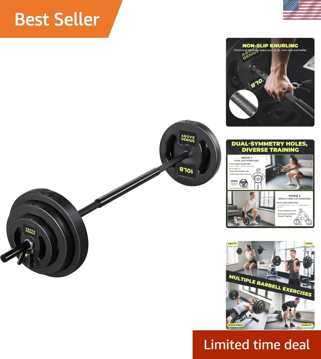 45 LB Adjustable Barbell Weight Set for Home Gym - Ergonomic & Versatile Fitness