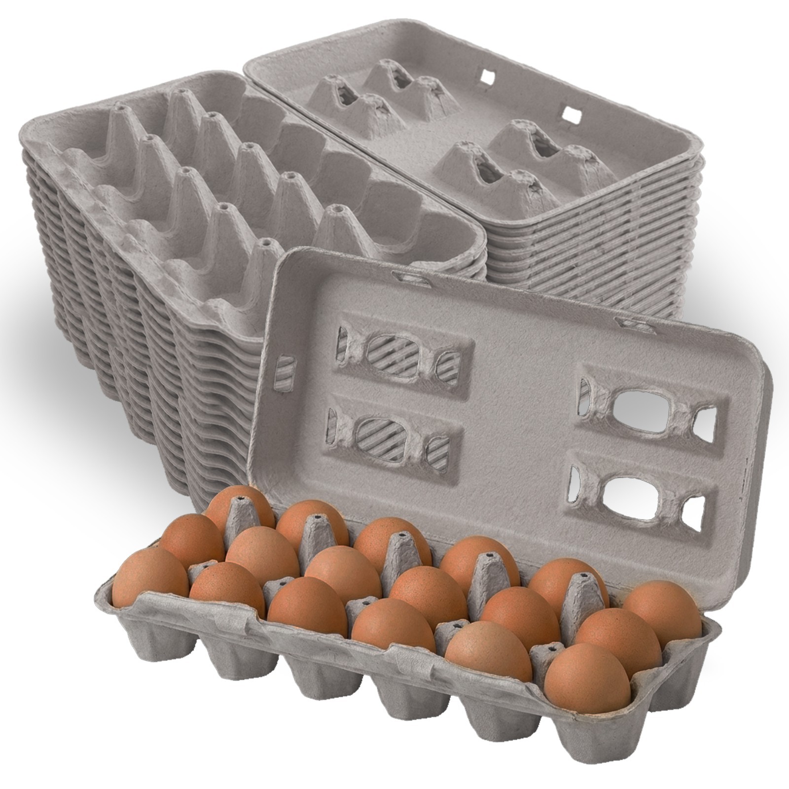 MT Products Blank Natural Pulp Egg Cartons, 18 Count Egg Holders - 25 Pack