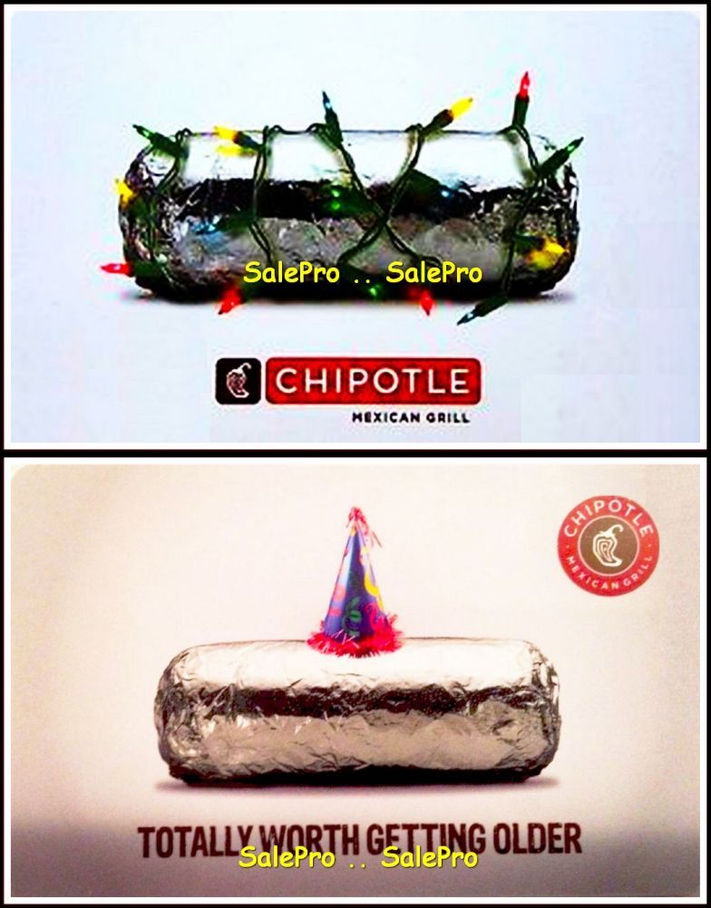 2x CHIPOTLE RESTAURANTS 2014 USA ANNIVERSARY BIRTHDAY COLLECTIBLE GIFT CARD LOT