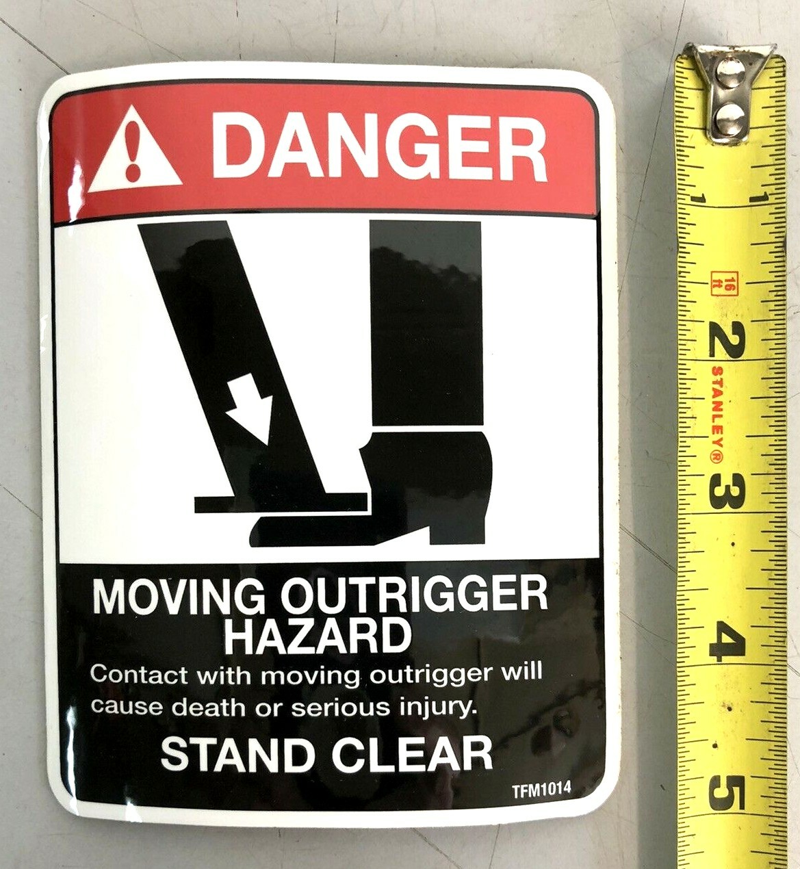DANGER Moving Outrigger Hazard Decal Sticker Warning Bucket Truck 5" x 4"