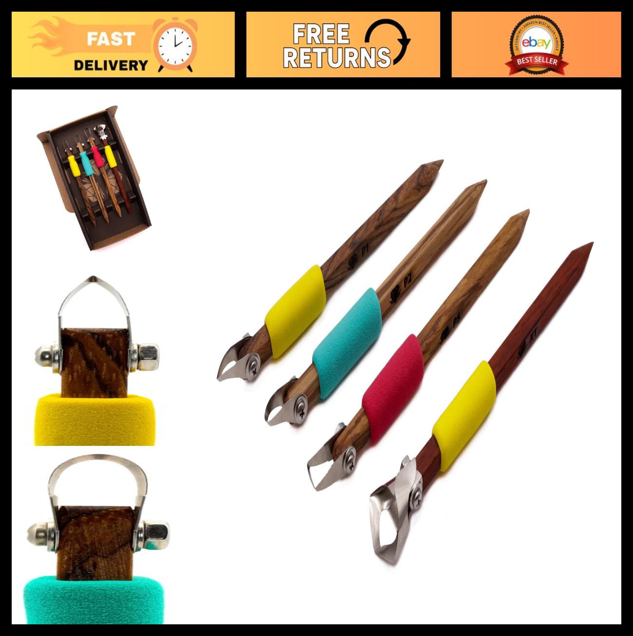 4-Pack Pottery Carving Tool Set for Clay Sculpting, Sgraffito & Relief Fluting