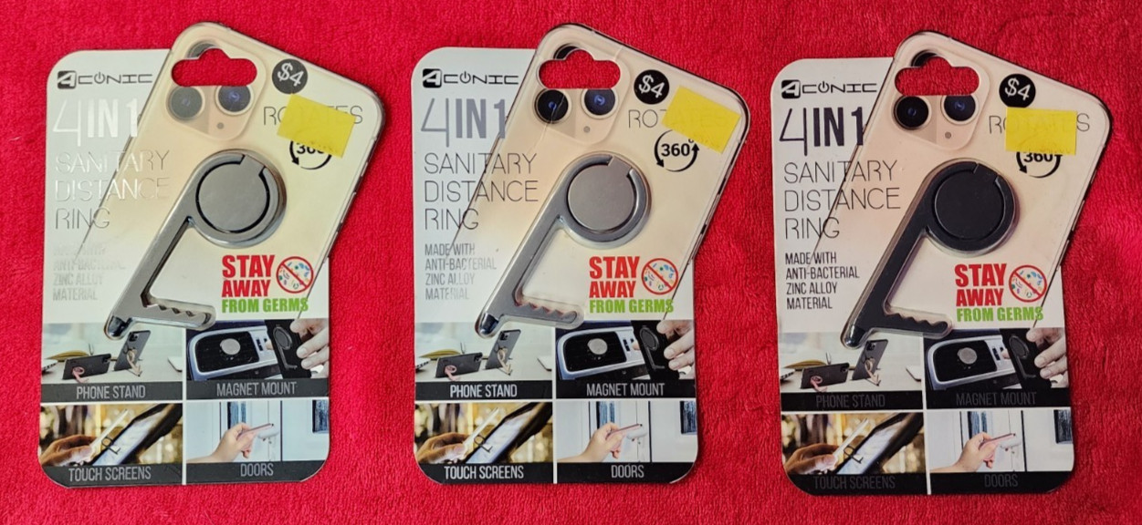 Lot of 3 NIP / SEALED No Touch  4 in 1 Antimicrobial Zinc Alloy Distance Ring