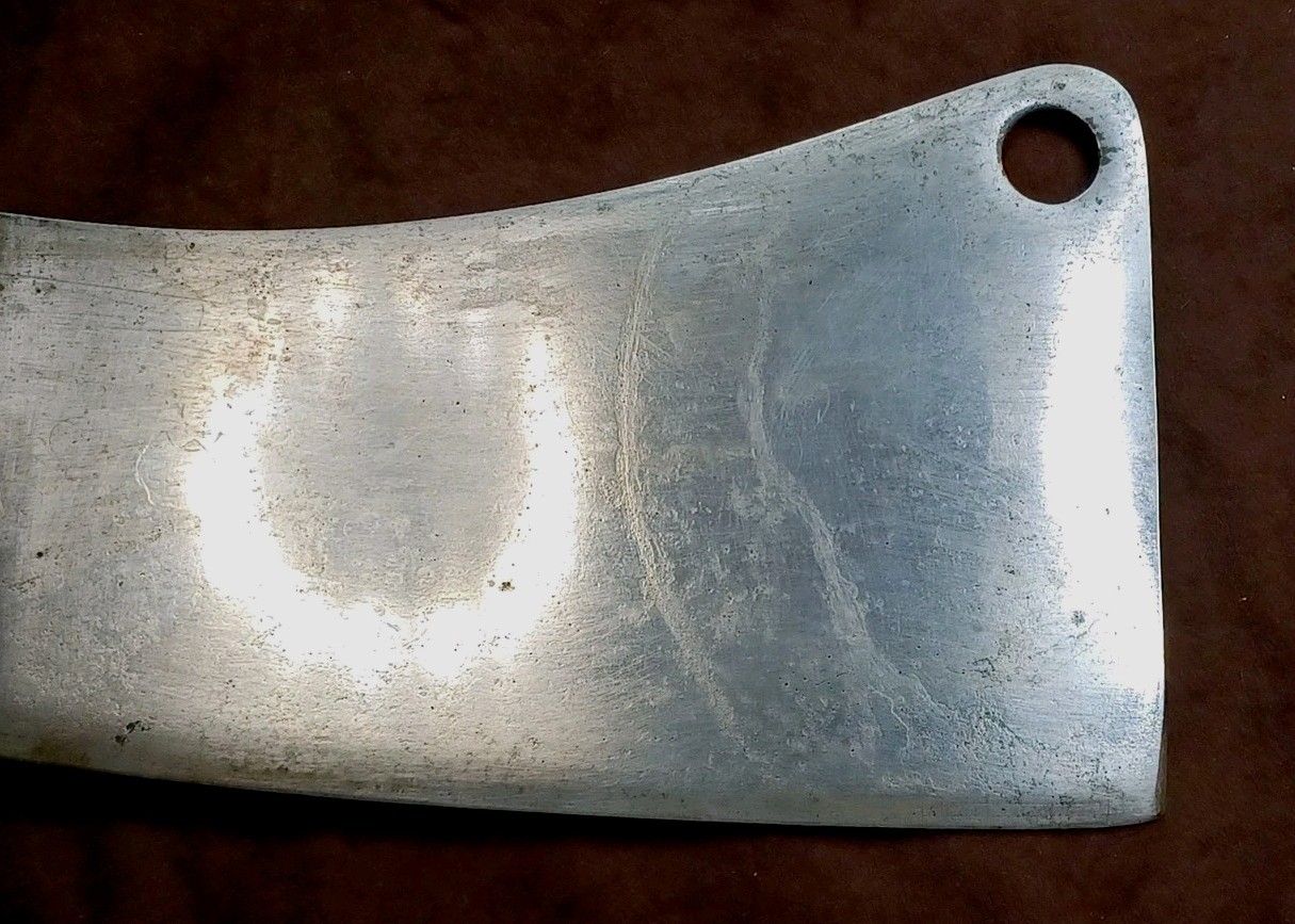Vtg Very Nice Well Balanced 5.5" Carbon Steel Cleaver, W/ Wood Scales, Unbranded
