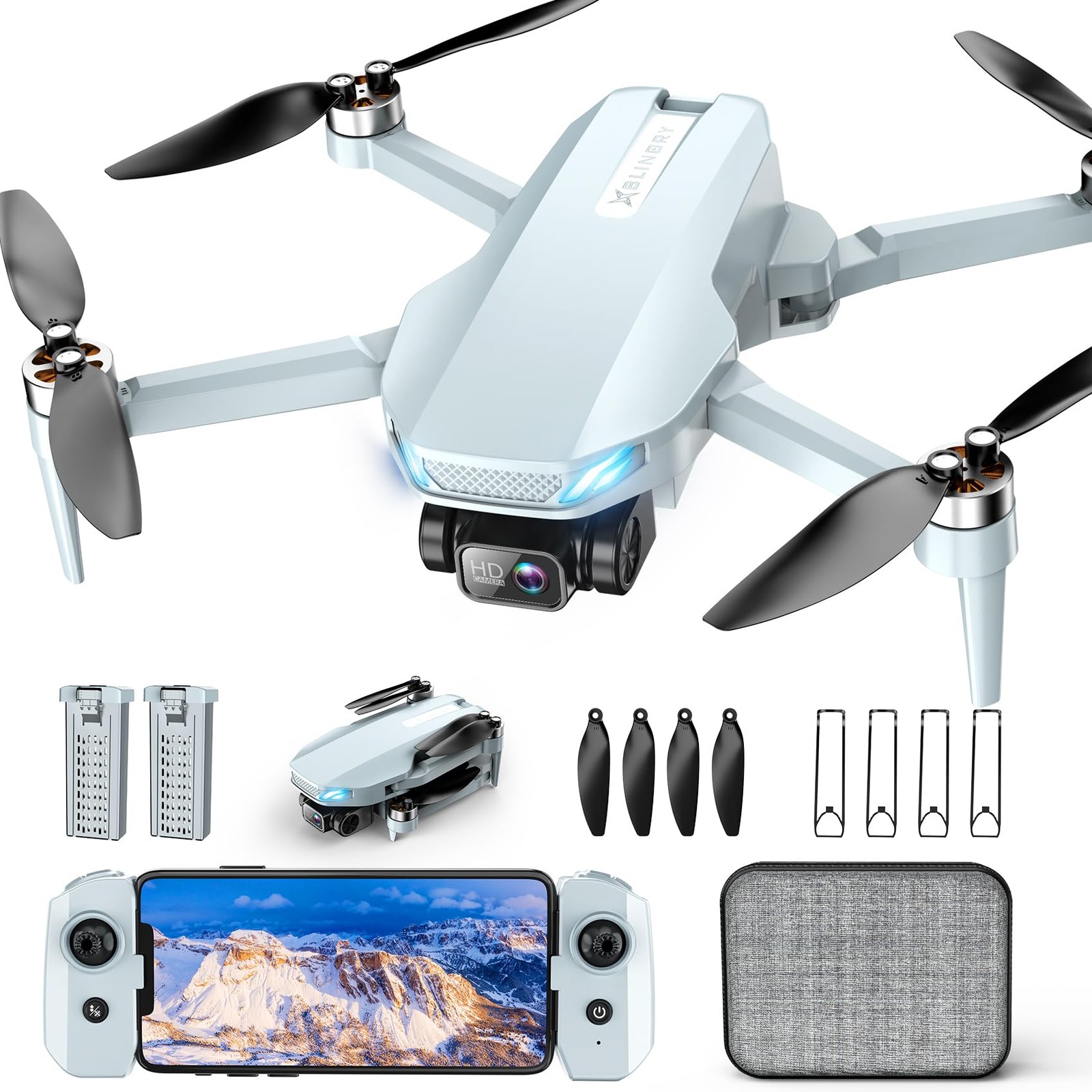 Drone with Camera, 2K HD FPV Drones for Adults, Mini Light blue