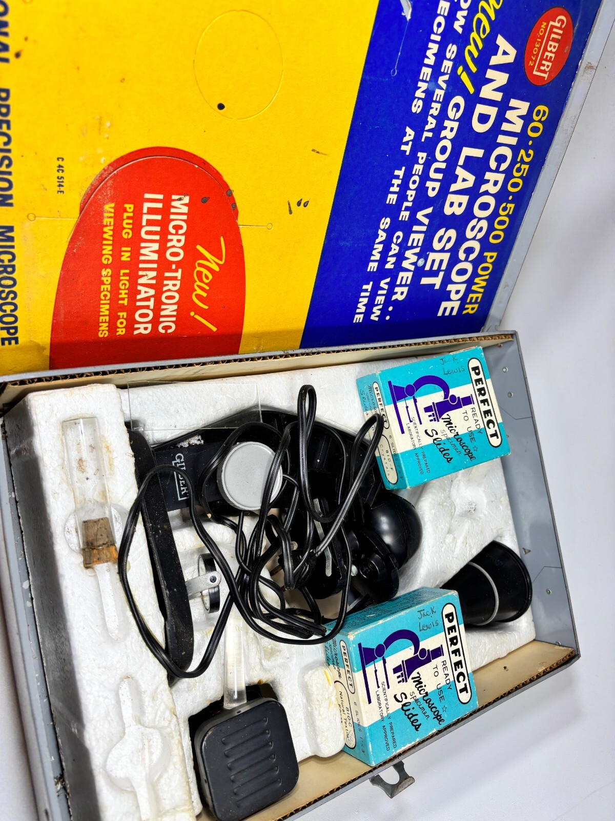 Vintage Gilbert Microscope & Lab Set Metal Box 13072 Experiment Science Tin Box