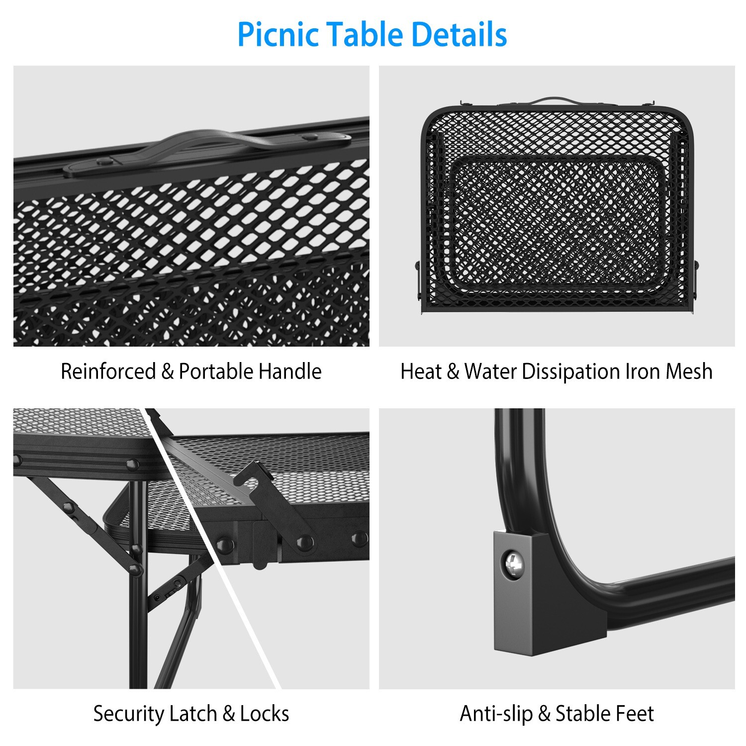 Folding Camping Table with 2 Wing Panel Aluminum Picnic Table Heat Resistant