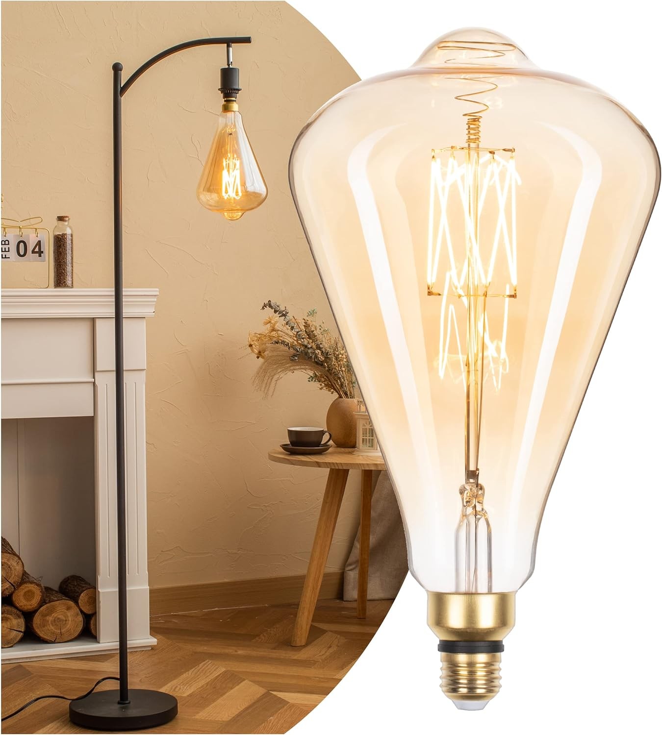 Jaspertronics™ Vintage Oversized Edison Bulbs, Amber Glass, 2000K, 7W, ST164