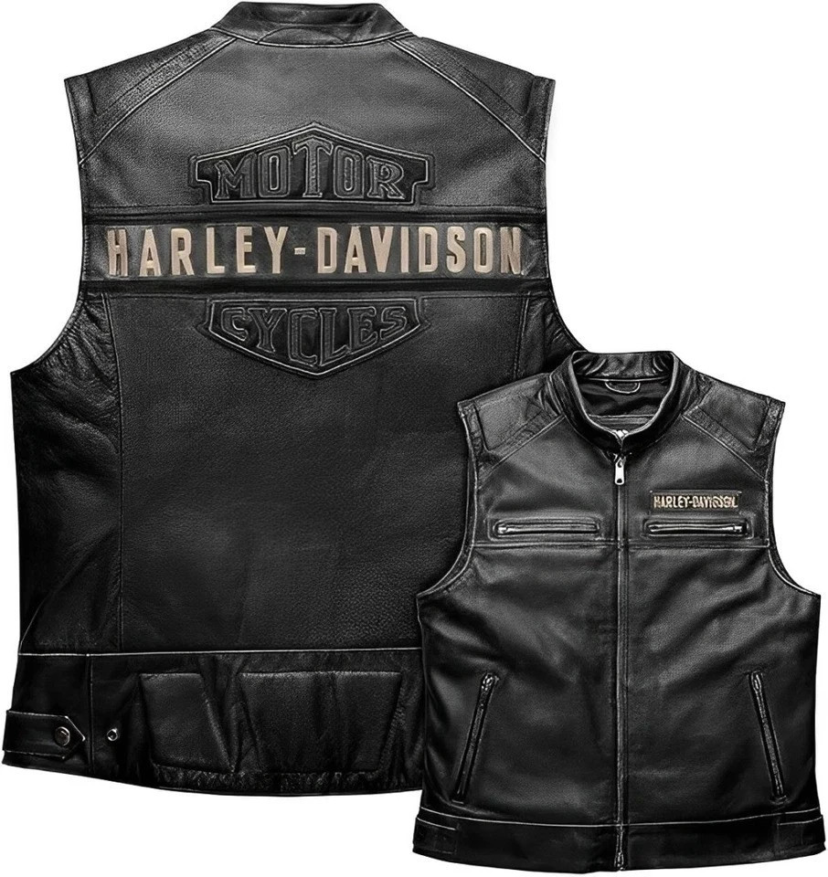 Harley Davidson Men’s Passing Link Biker Motorcycle Genuine Leather Vest HD
